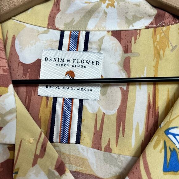 Denim & Flower Floral Butterfly Print Men Button Up Shirt Size XL Brand New - Picture 4 of 4